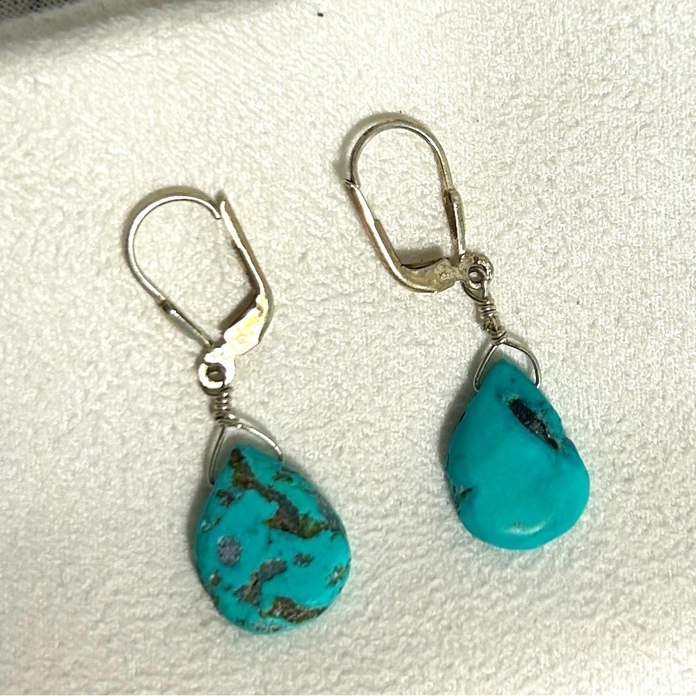 Silver Faux Turquoise Nugget Drop Earrings Stamped 925